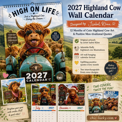 ⏳ SALE ONLY ￡13.5 !!🔥2027 Funny Highland Cow Wall Calendar | A4 Hanging Calendar | Designed by Isabel Kline