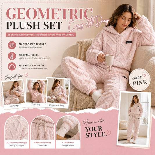 ⏳SALE ONLY ￡36.99!!🔥🍂 Embossed Geometric Plush Set – Timeless Comfort & Effortless Style For Every Occasion