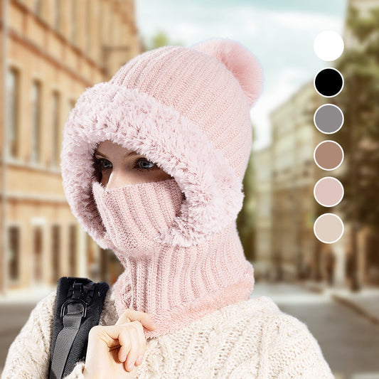 Bonnet Écharpe et Masque 3-en-1 Tricoté d'Hiver pour Femmes