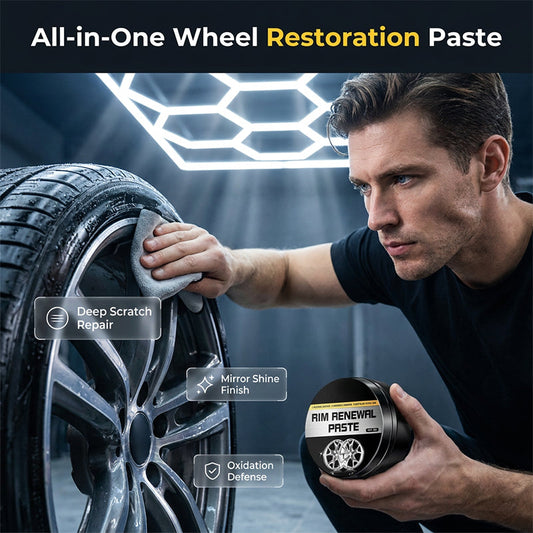 🚗🏆 Special Price £14.99 ! 🔥Buy 1 Get 1 Free🎁👍All-in-One Wheel Rim Restoration Paste – deep scratch repair, oxidation removal, mirror shine finish, anti-rust protective coating. Auto wheel maintenance essential!