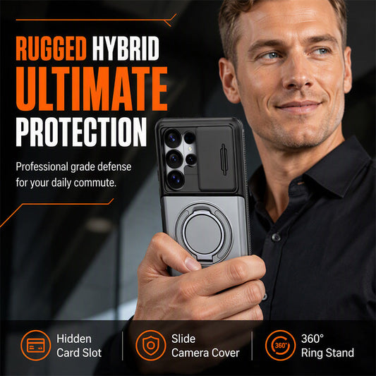 📱Limited Time Offer £14.99! 2‑in‑1 Shockproof Phone Case with Hidden Card Holder, Rugged Hybrid Protective Cover, Slide Camera Cover & 360° Rotatable Ring Stand Heavy‑Duty Phone Shell
