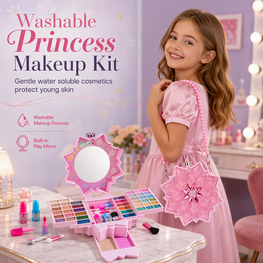 ⏳Time-Limited Special⏰Washable Princess Makeup Set – Kid‑Safe Non‑Toxic Pretend Beauty Toy Gift 👸Non‑irritating, trays & portable case 🎀